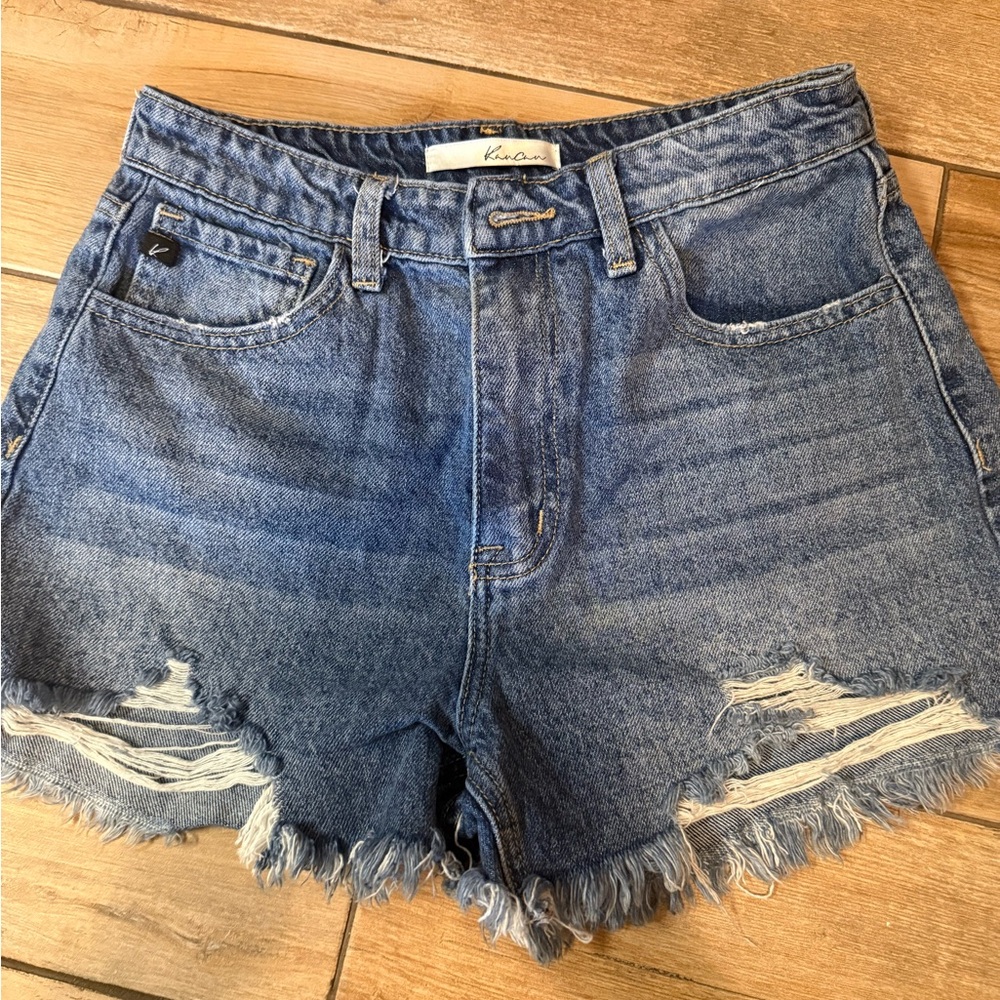 KanCan Blue Distressed High-Rise Denim Cutoff Shorts